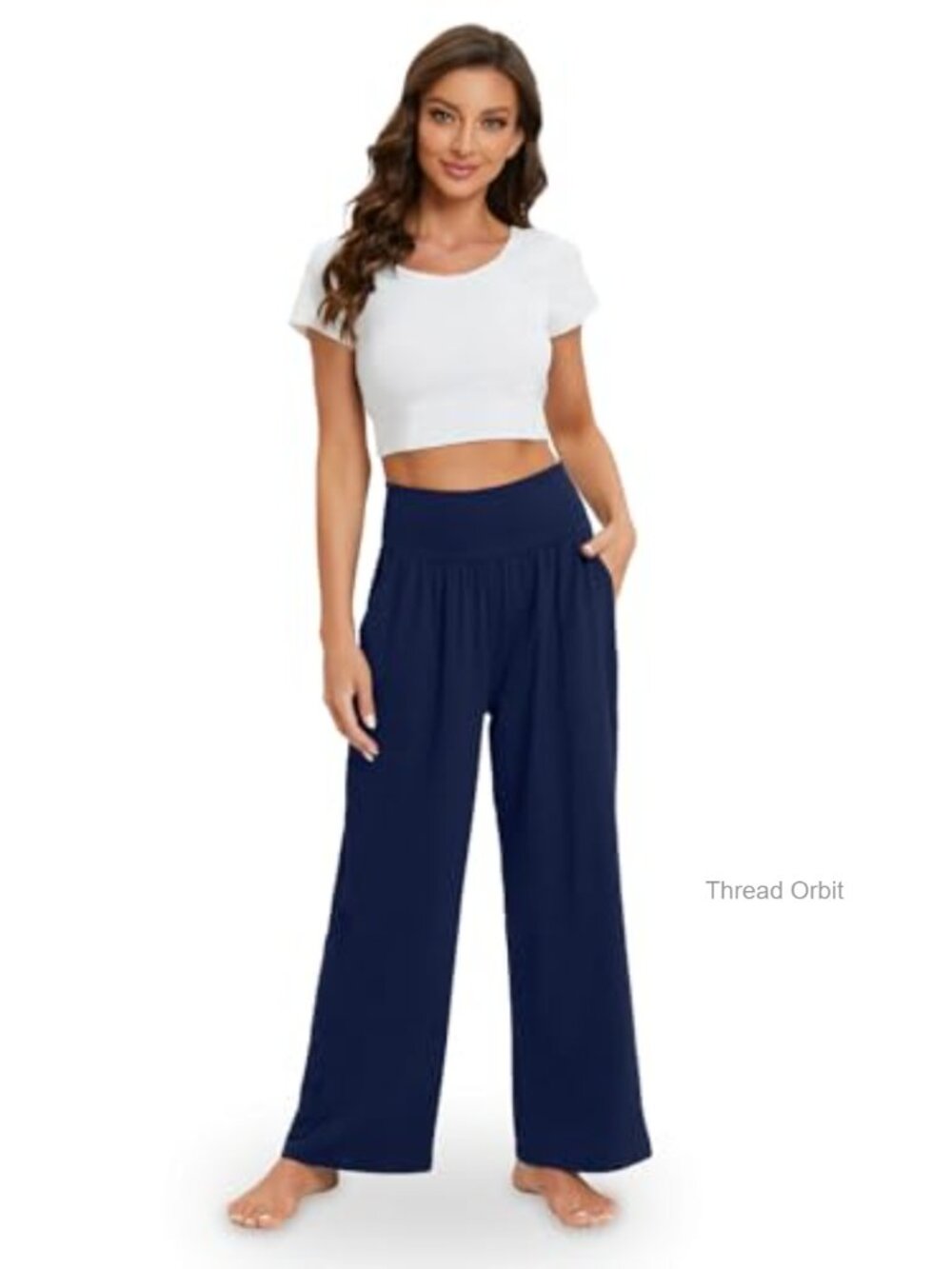 Wide Leg Yoga Pants with Pockets High Waisted Flowy Lounge Pajama Sweatpants - Picture 5 of 6